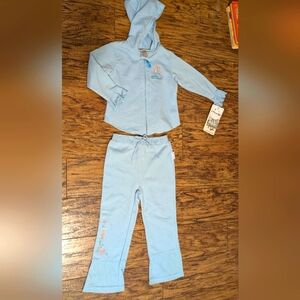 NWT Vintage Carter's Blue Warm‎ Up Set With Floral Embroidery Detail